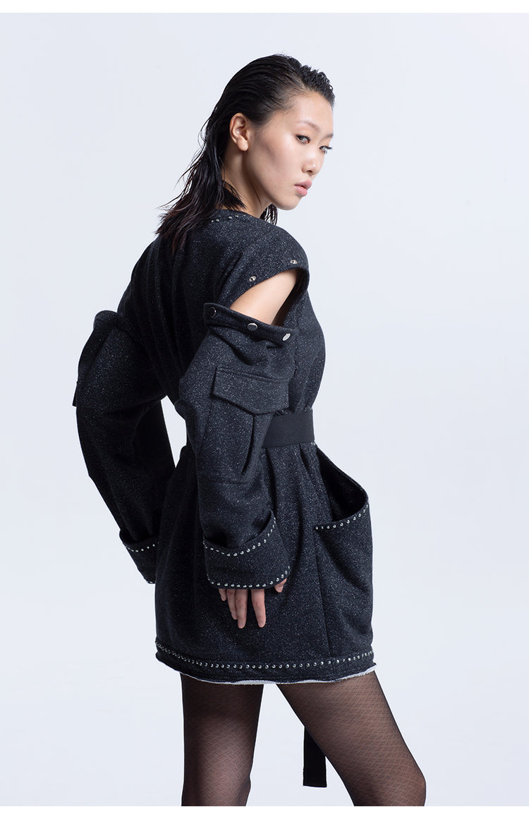 LEDI W Big pocket sweatshirt loose crew neck DRESS - Buol