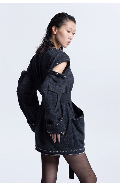 LEDI W Big pocket sweatshirt loose crew neck DRESS - Buol