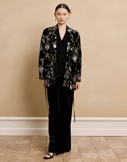 HECO velvet bottom plant embroidery sequin  JACKET - AMAYA.