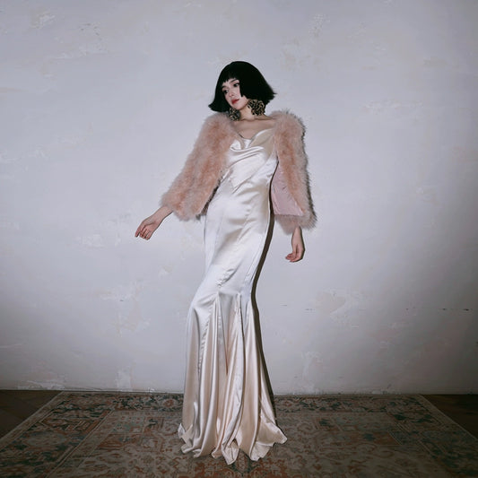 DOLLY Luxury White Stain Retro Sleeveless Long Fishtail Cocktail Dress-BETA