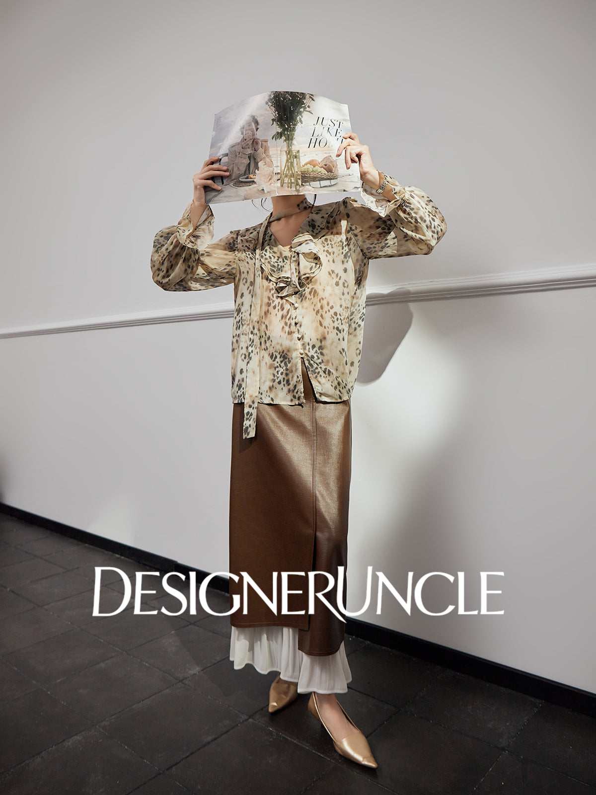 DGU "Twilight" leopard print new long-sleeved slimming foreign design top - Noah.