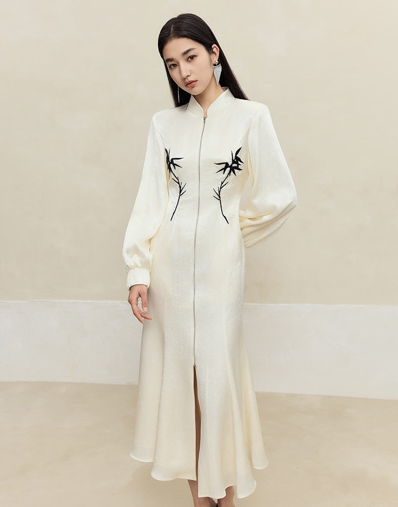 HECO 100% Acetate embroidered Stand-Up Collar black white Jacket Dress Women - king.