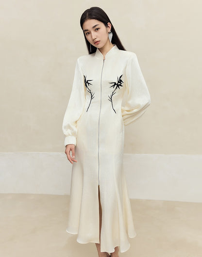 HECO 100% Acetate embroidered Stand-Up Collar black white Jacket Dress Women - king.