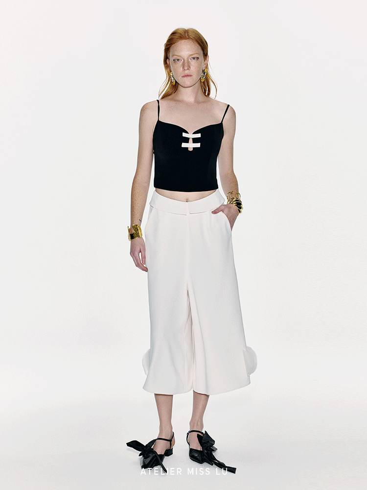 ATELIER MISS LU Spring And Summer Contrast Line Ribbon Top - NOBLE.