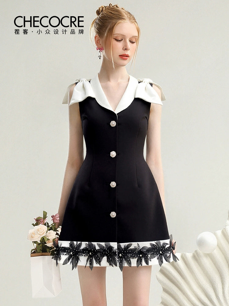 CHECOCRE Stubble black and white temperament women's suit vest dress - TEDE.