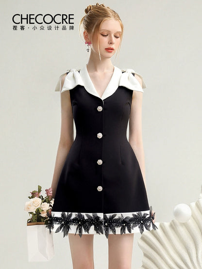 CHECOCRE Stubble black and white temperament women's suit vest dress - TEDE.
