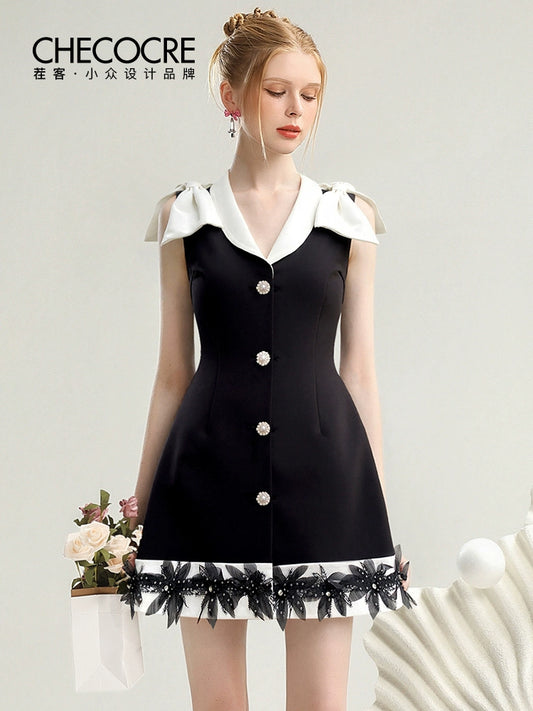 CHECOCRE Stubble black and white temperament women's suit vest dress - TEDE.