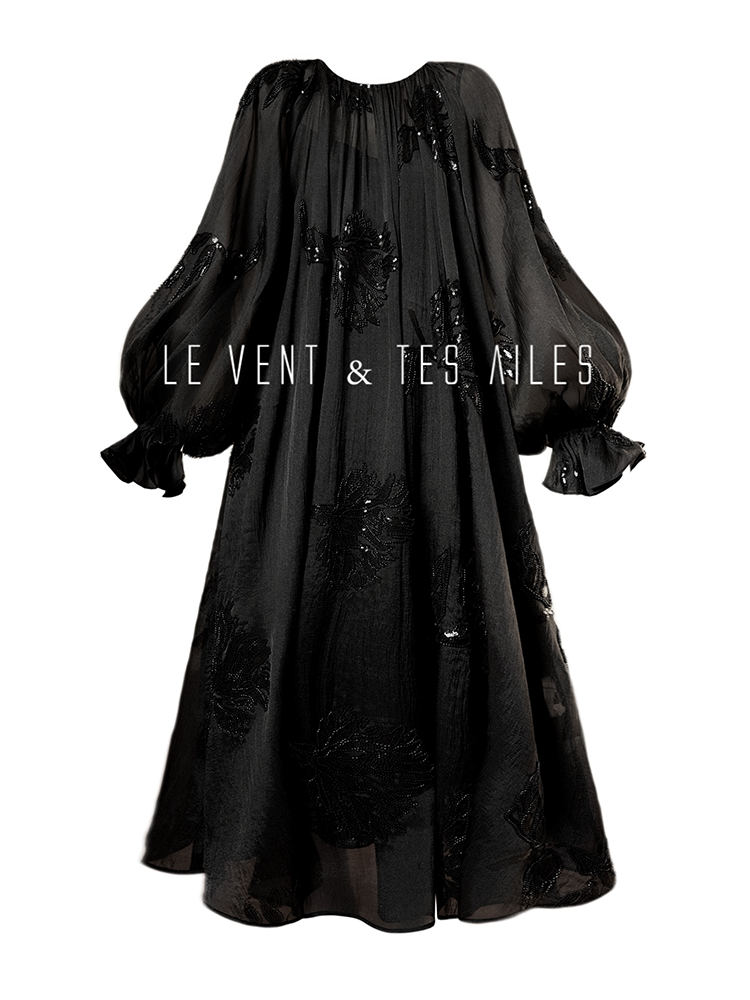 LE VENT&TES AILES Luxury Elegant High-End Hand-Beaded 3d black Dress - VERA