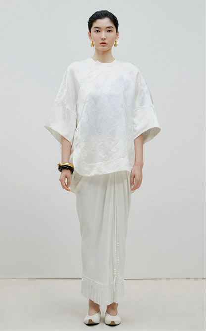 ZHUCHONGYUN white glossy finish loose short-sleeved top-ONIZUKA.