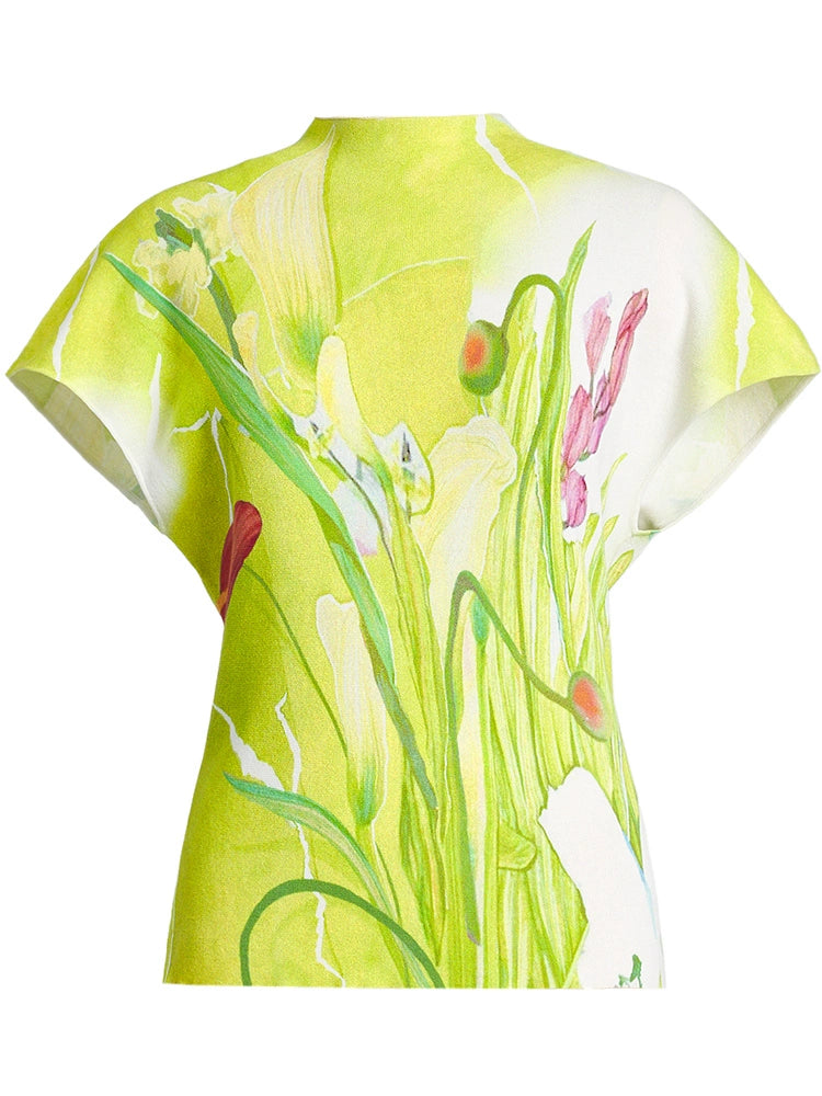 ZHUCHONGYUN flower language love paper printed short-sleeved knitted top--AUTIM.