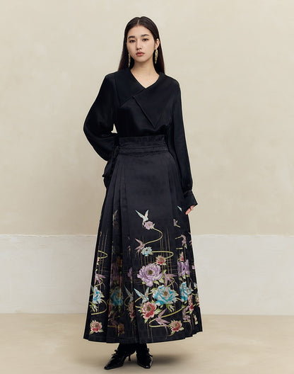 HECO 100% polyester Yarn-Dyed Hanfu Horse Face red black Skirt Woman - proud.