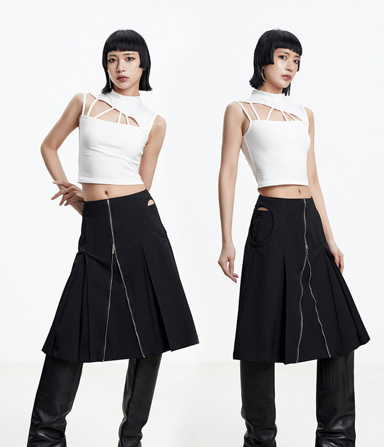 TINY IN arc cutout zipper versatile women's A-line skirt -GENI