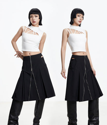 TINY IN arc cutout zipper versatile women's A-line skirt -GENI