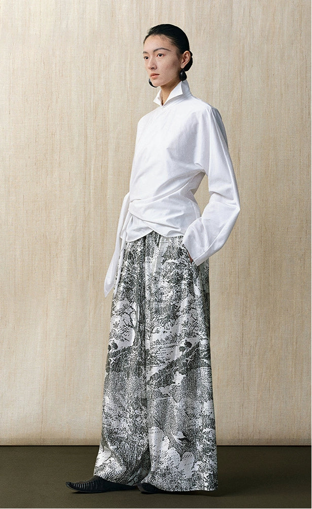 ZHUCHONGYUN cross-body lapel side strap white shirt top--KAJE.