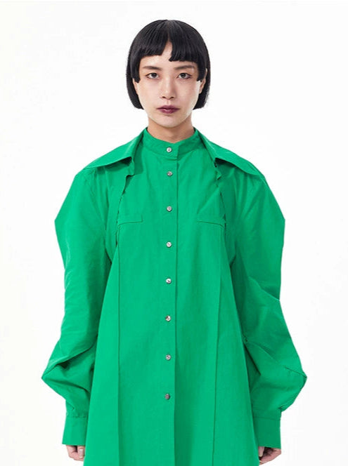 TINY IN double-collar design silhouette 3d green Shirt-JOJO