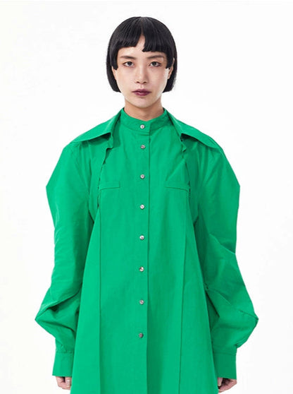 TINY IN double-collar design silhouette 3d green Shirt-JOJO