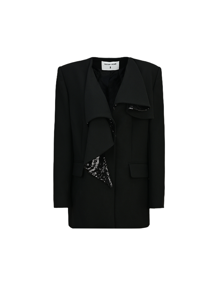 YES BY YESIR  sheep wool layered lapel long jacket - INIT.