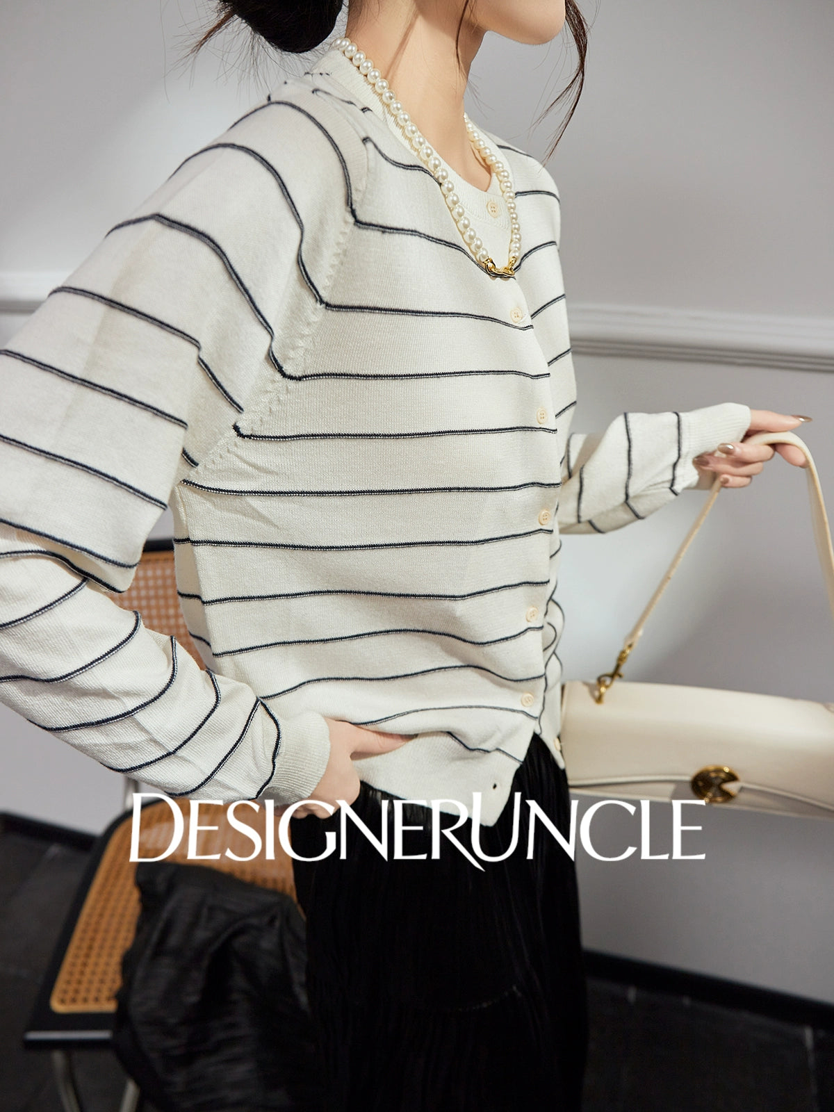 DGU |Off-white striped knitted striped cardigan luxury design top - POTEN.