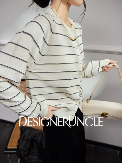 DGU |Off-white striped knitted striped cardigan luxury design top - POTEN.