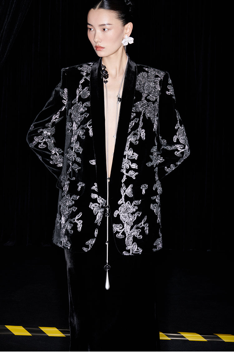 M essential Mackay designer iron orchid embroidered suit - Selima