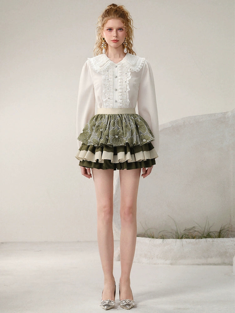 CHECOCRE Stubble French vintage lace cute double-collar top - PETER.