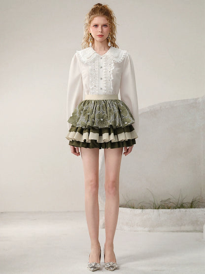 CHECOCRE Stubble French vintage lace cute double-collar top - PETER.