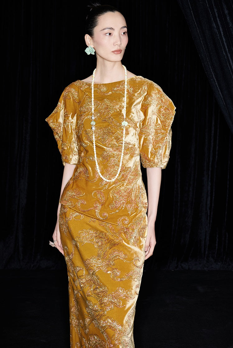 M essential Mackay designer Juyi velvet stand-up irregular silhouette top - TINA .