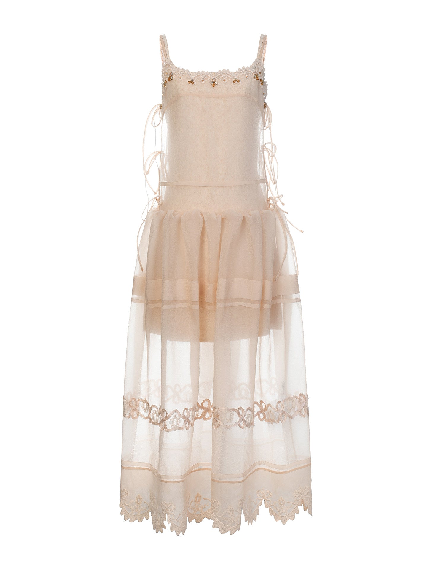 FAME drapery nail bead organza slip French maxi dress - ELIJAH