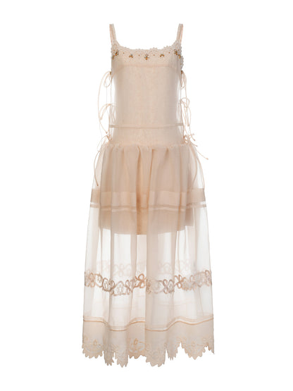 FAME wave hip pastoral style organza suspender French dress