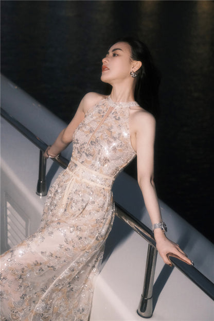 Wardrobes by Chen Gold  Couture with Floral Embroidery Sequin Banquet Dress-Onome