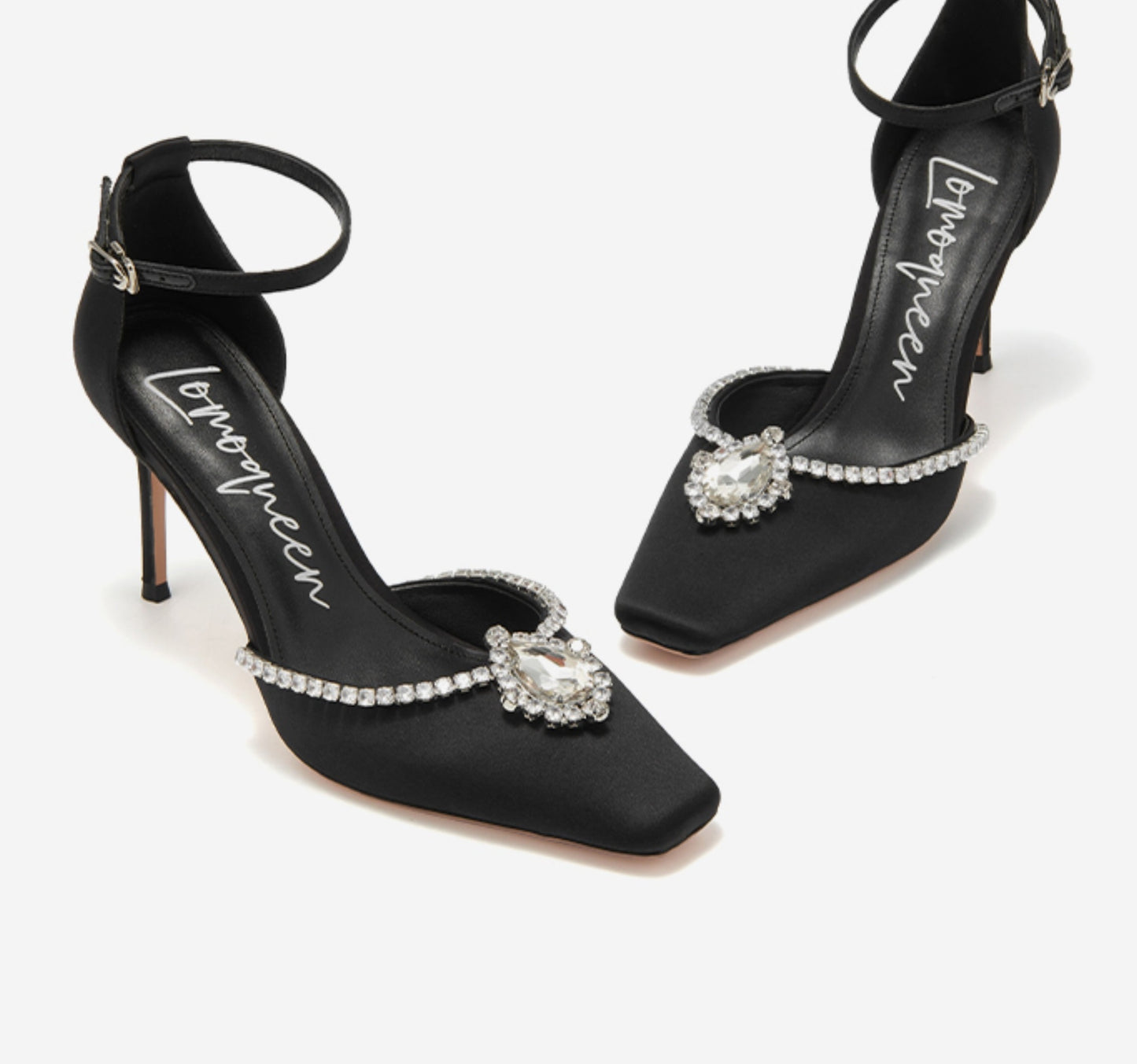SHOESZOOO French Ankle Strap Stiletto Square Toe Crystal High Heels - MYSELF.