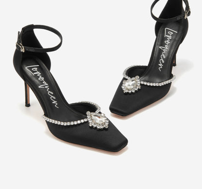 SHOESZOOO French Ankle Strap Stiletto Square Toe Crystal High Heels - MYSELF.