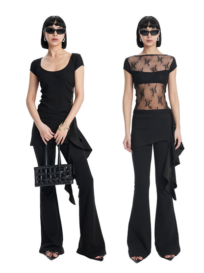TINY IN  Short Lace Sexy One-Shoulder Top-NAM