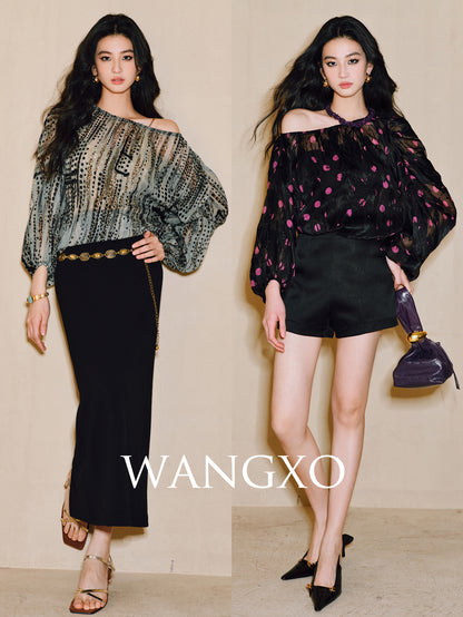 WANGXO | Sheer Silk French Retro Leopard & Polka Dot Loose Top -LYRA.
