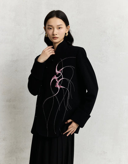 HECO Swallow embroidery tweed black Jacket Women - sinc.