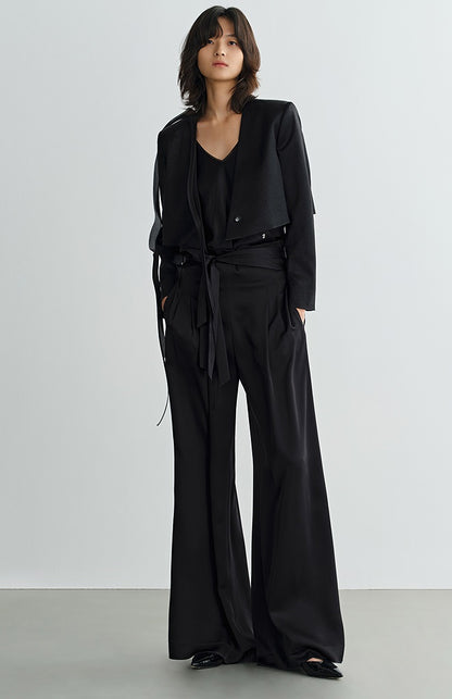 COMME MOI Lv Yan Designer Summer Women's Acetate Double-Sided Satin Collarless Short Suit - EMERY.