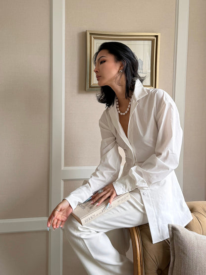 MEI SANGUAN White Slim Shirt & Bootcut Slacks Suit - AISHA