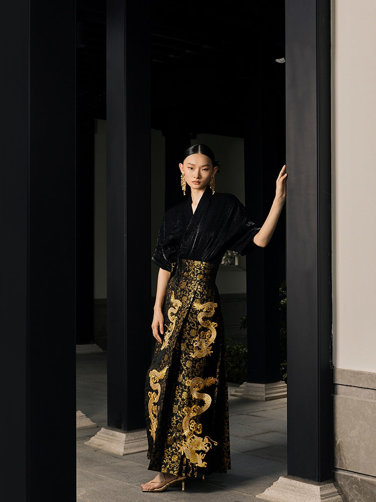 HECO Golden Dragon Year Horse Face High Waisted Skirt - allen.