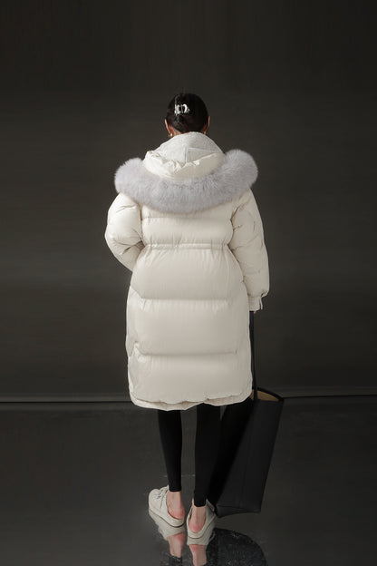 PIAOIN Korean Edition Casual Long Down Thickened Hooded Coat Versatile Jacket-TIA