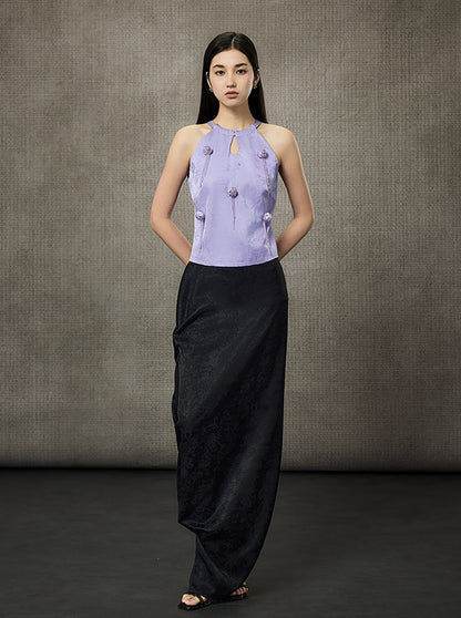 HECO Sleeveless Halterneck Handmade Rose Tassel Vest - BACK.