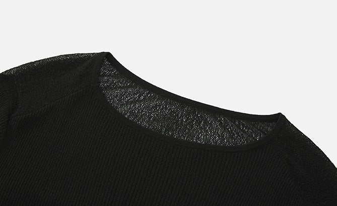 ZHUCHONGYUN black one-line collar irregular pleated waist knit top-TAMAKI.