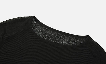 ZHUCHONGYUN black one-line collar irregular pleated waist knit top-TAMAKI.