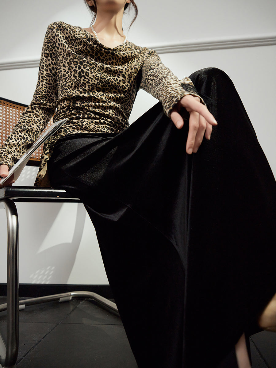 DGU|Twilight Black Velvet High-Waisted Slimming Versatile Commuter French Skirt - Kyla.