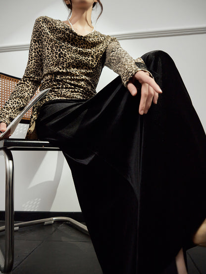 DGU|Twilight Black Velvet High-Waisted Slimming Versatile Commuter French Skirt - Kyla.