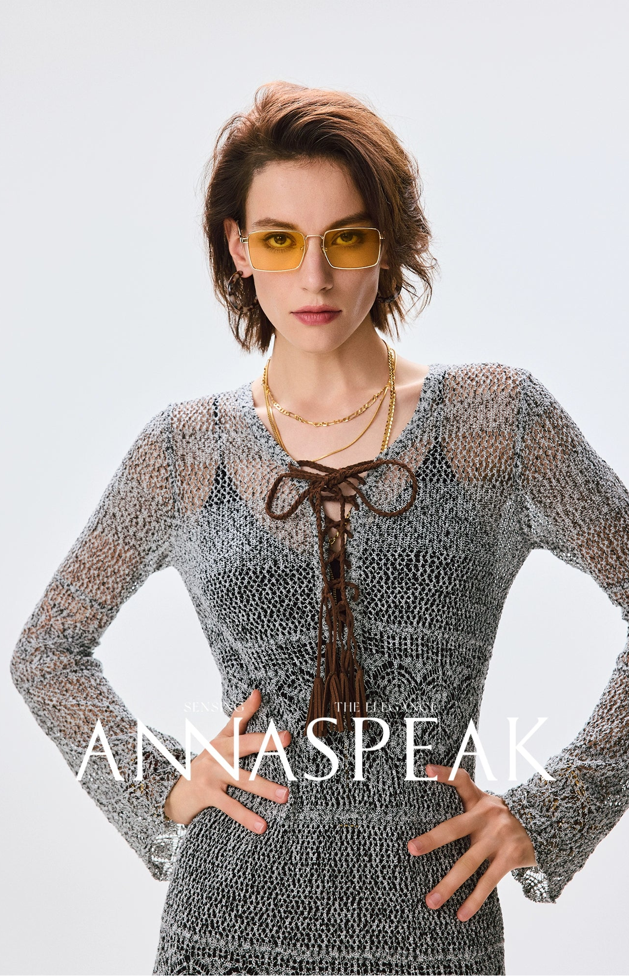 ANNASPEAK Fringe Lace-up Slim Knit Dress- CHACHA.