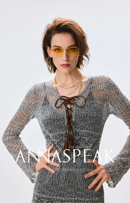 ANNASPEAK Fringe Lace-up Slim Knit Dress- CHACHA.