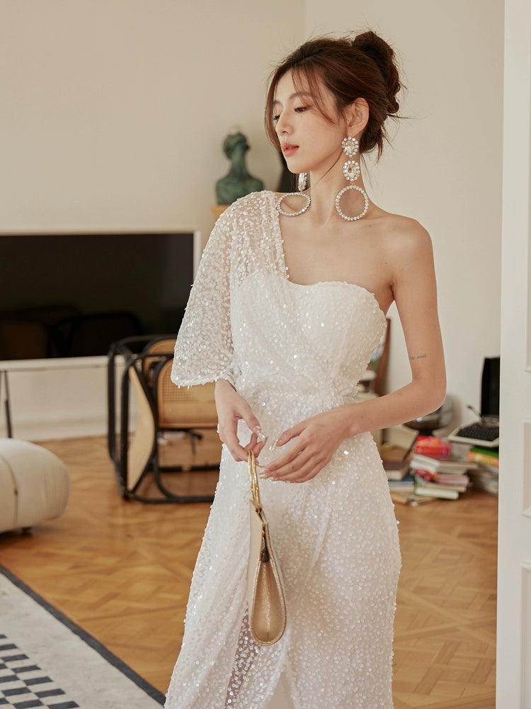 DOLLY Luxury Slant Collar Off Shoulder Sleeveless Long High Waist Resort Dress-ISLA