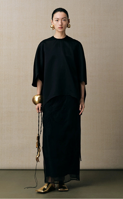 ZHUCHONGYUN black half sleeved crew neck top-CUB.