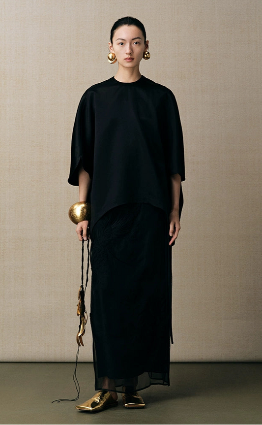 ZHUCHONGYUN black half sleeved crew neck top-CUB.