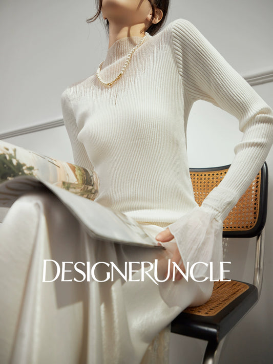 DGU "Suyin" white knitted sweater high-neck slimming  commuter high-end top - Jordan.